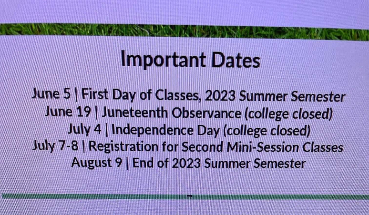 WCCS important dates